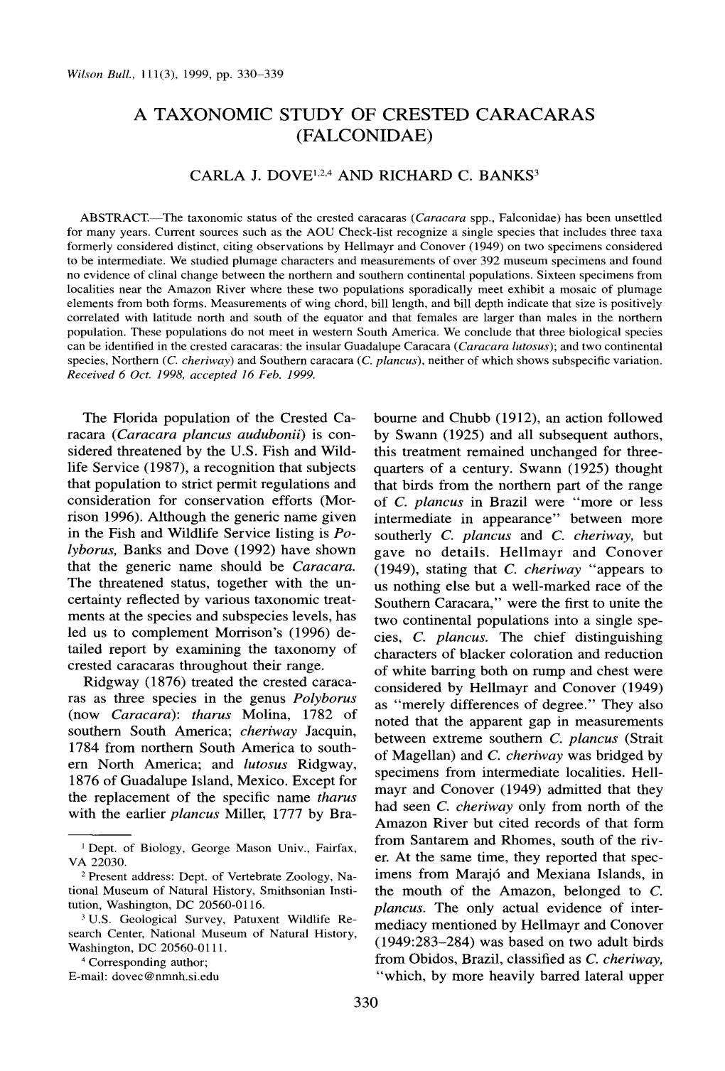 A Taxonomic Study of Crested Caracaras (Falconidae)