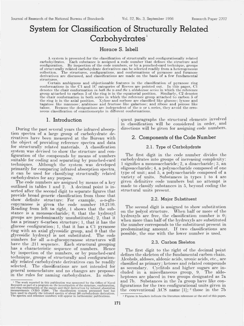 System for Classification of Structurally Related Carbohydrates 1