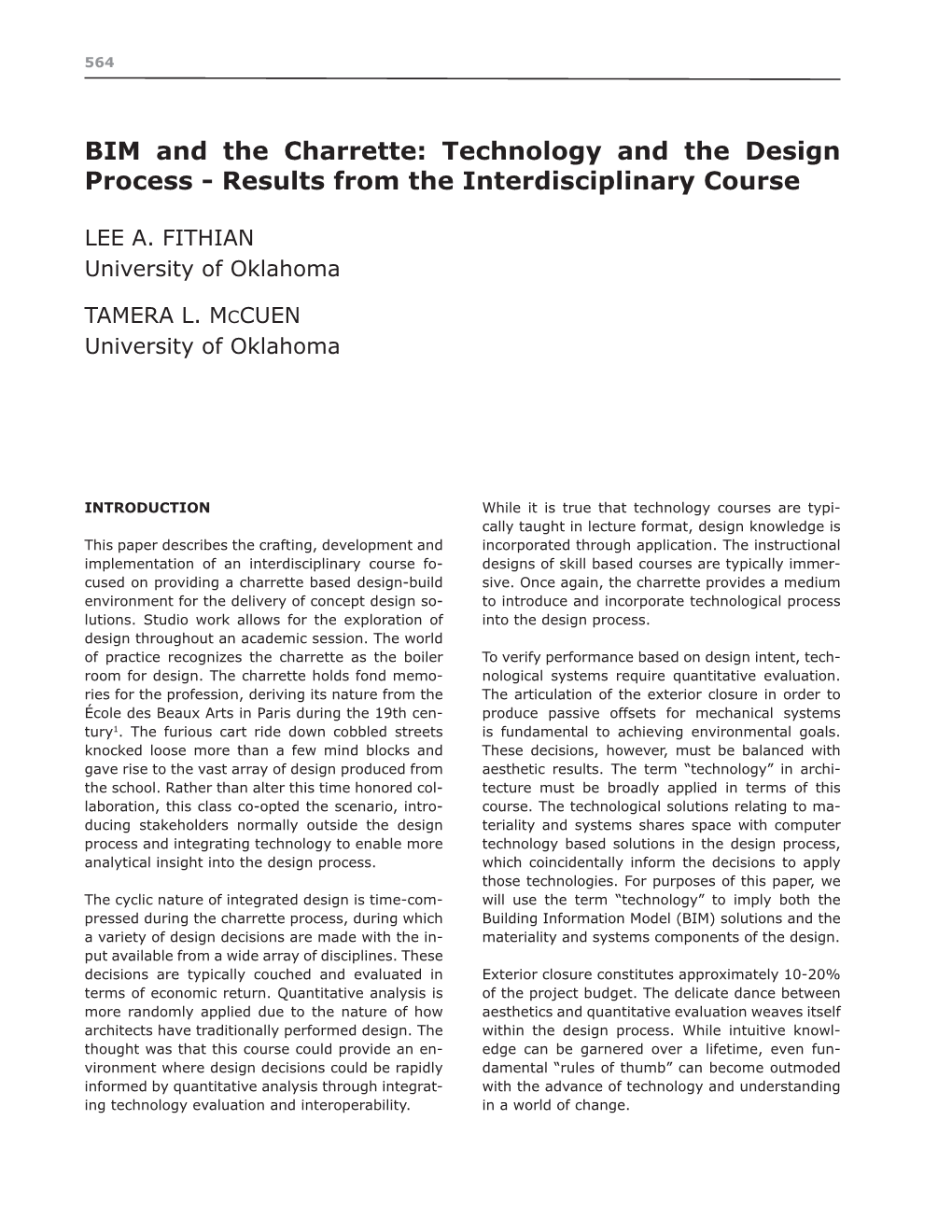 BIM and the Charrette: Technology and the Design Process - Results from the Interdisciplinary Course