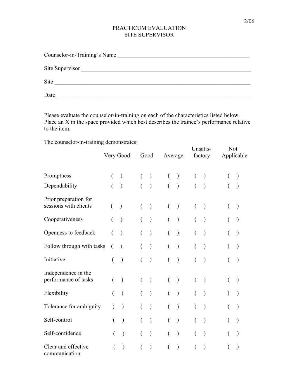 Practicum Evaluation