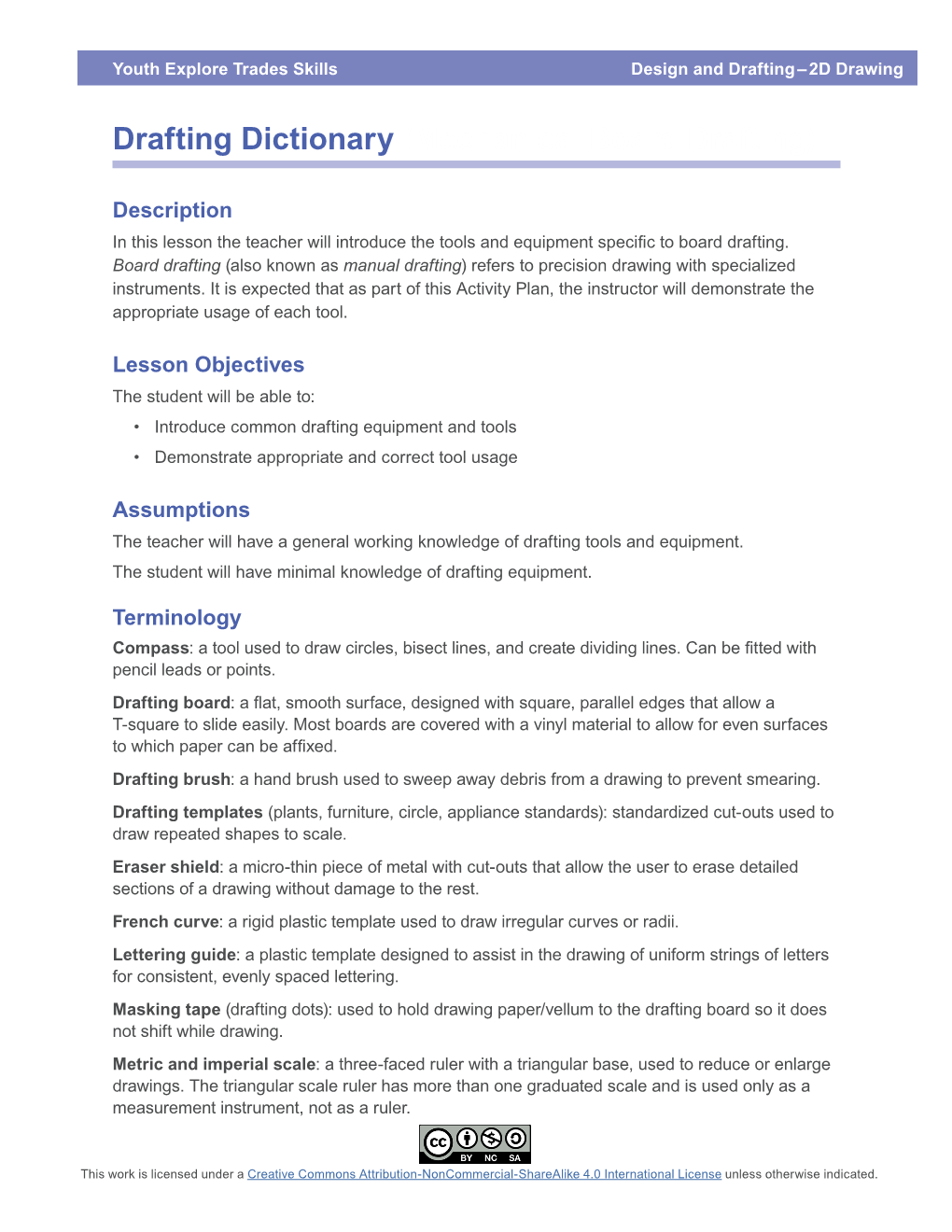 Drafting Dictionary (Mechanical Board Drafting)