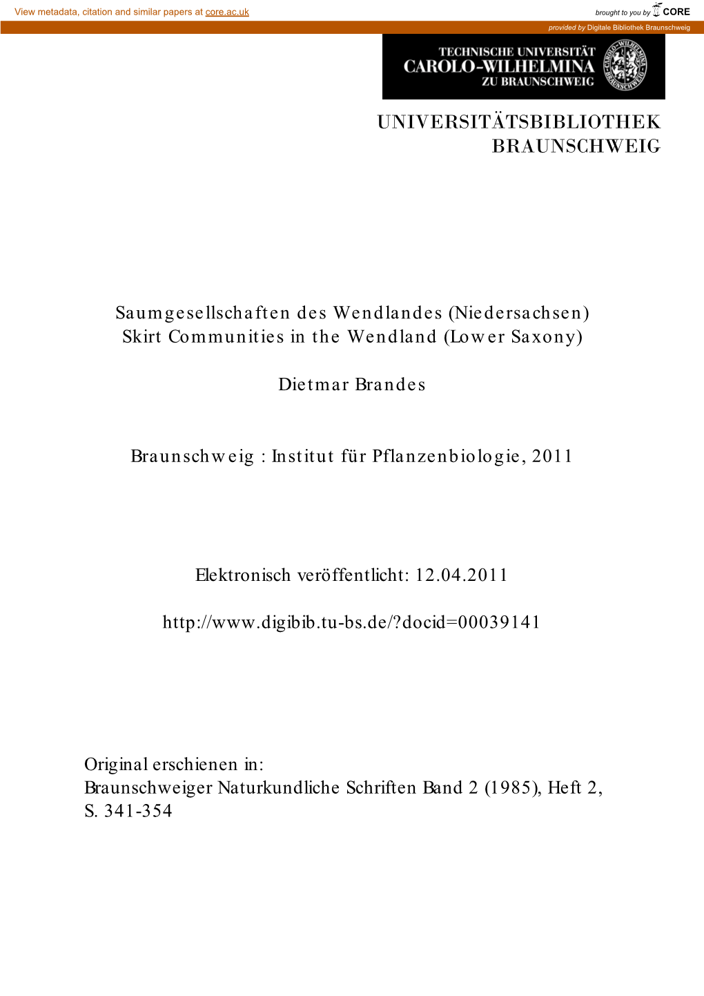 Saumgesellschaften Des Wendlandes (Niedersachsen) Skirt Communities in the Wendland (Lower Saxony)