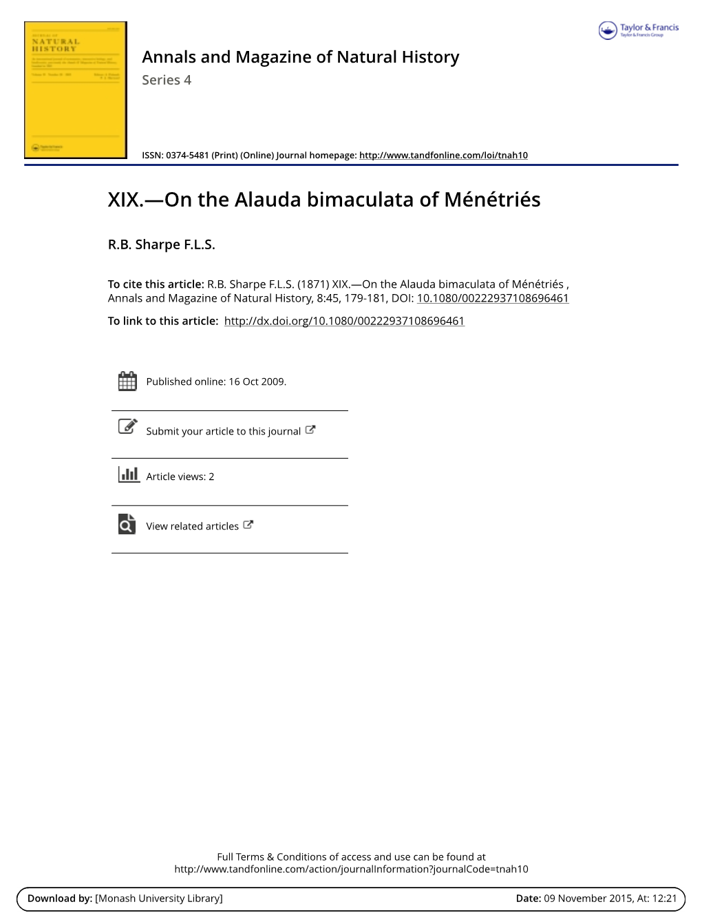 XIX.—On the Alauda Bimaculata of Ménétriés