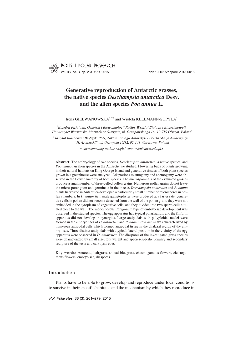 Generative Reproduction of Antarctic Grasses, the Native Species Deschampsia Antarctica Desv