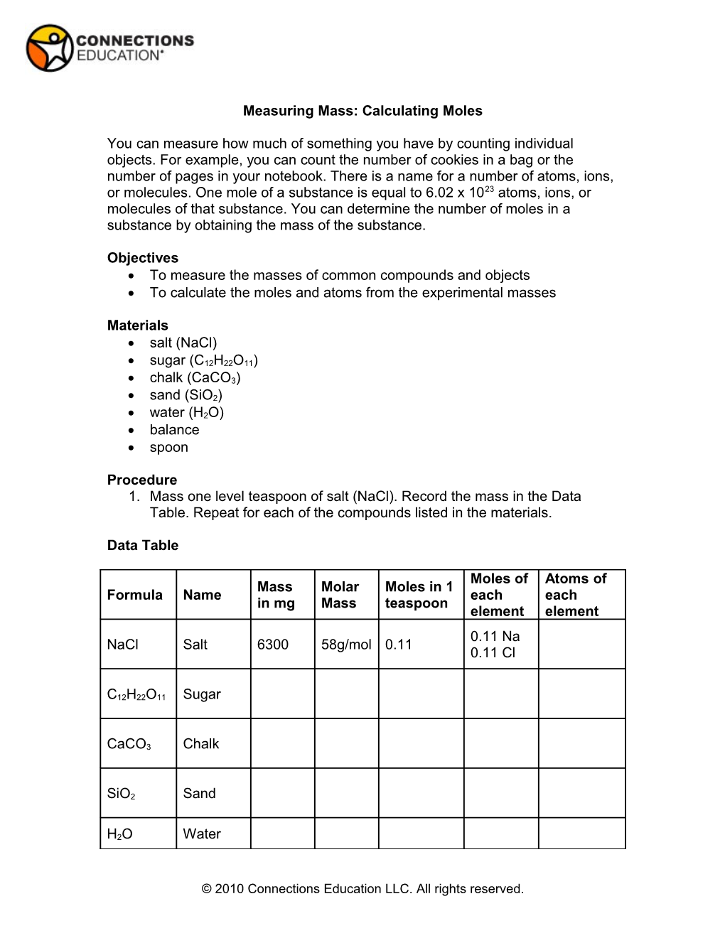 Measuring Mass Lab