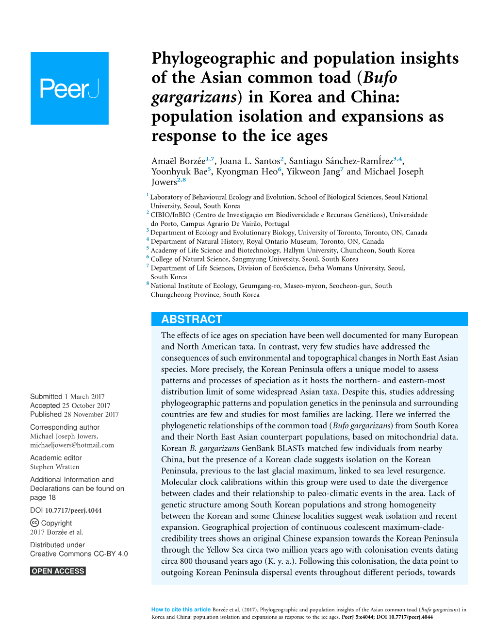 Phylogeographic and Population Insights of the Asian Common Toad