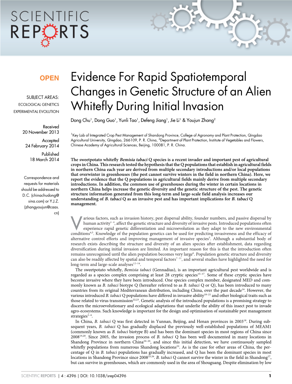 Evidence for Rapid Spatiotemporal Changes in Genetic Structure of An