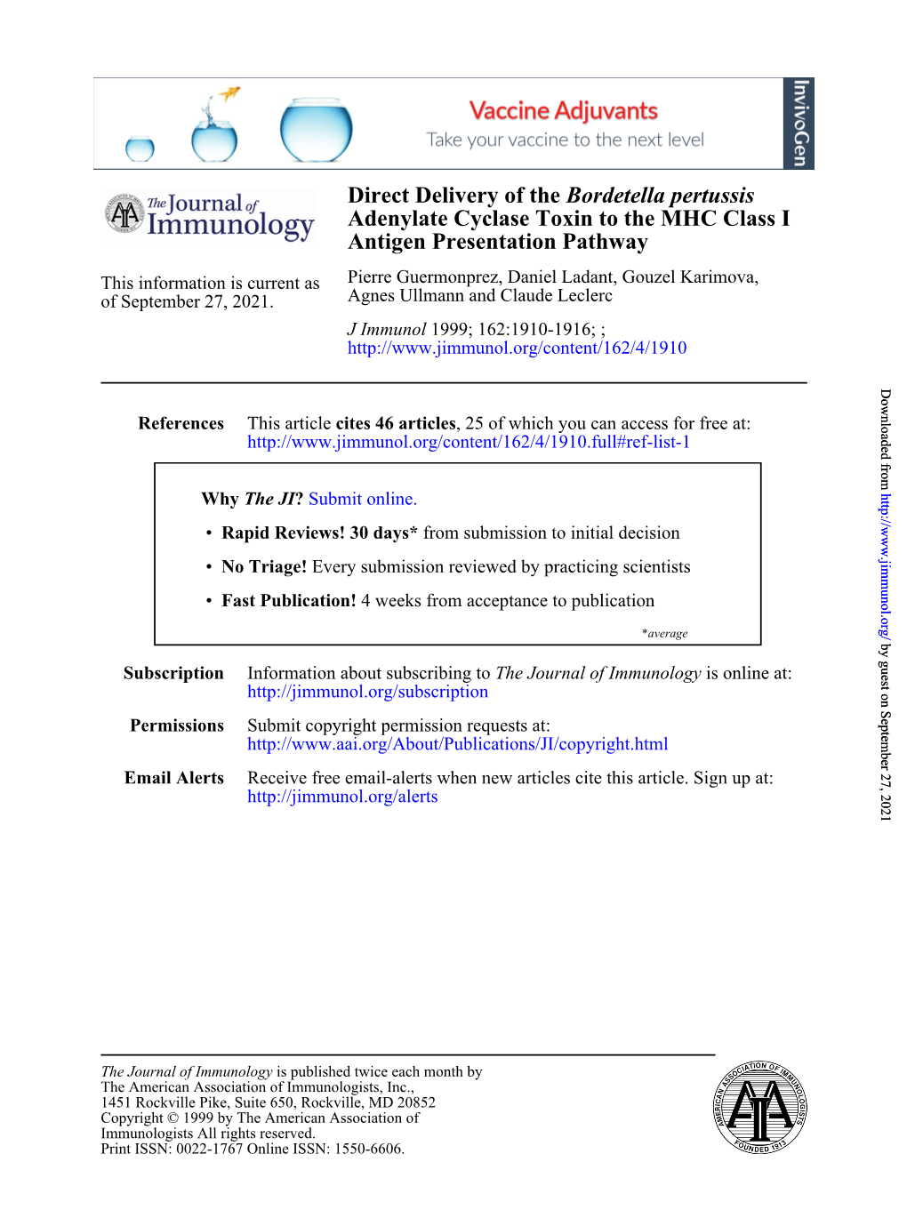 Antigen Presentation Pathway Adenylate Cyclase Toxin to The