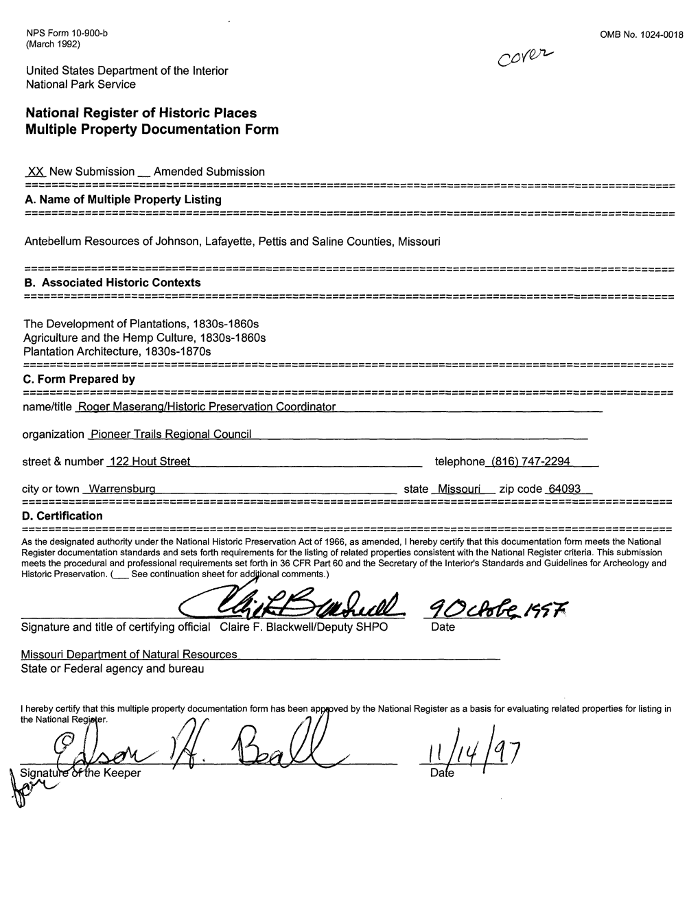 National Register of Historic Places Multiple Property Documentation Form