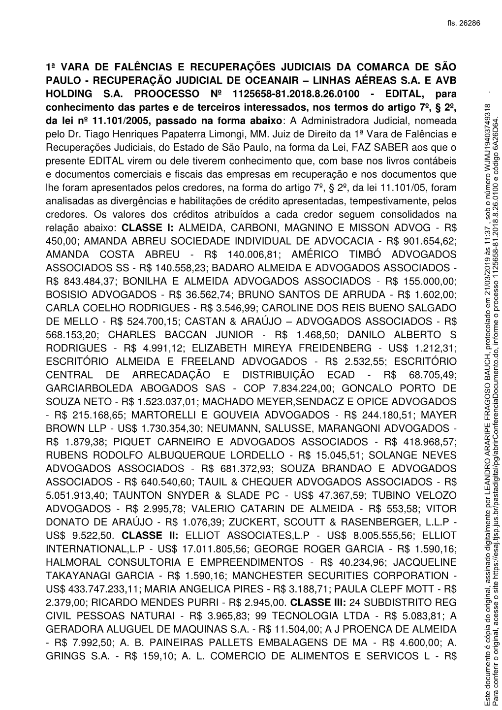 1ª Vara De Falências E Recuperações Judiciais Da Comarca De São Paulo - Recuperação Judicial De Oceanair – Linhas Aéreas S.A