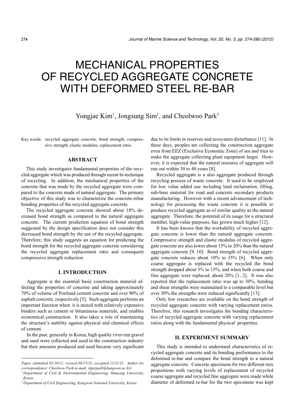 Mechanical Properties of Recycled Aggregate Concrete with Deformed Steel Re-Bar