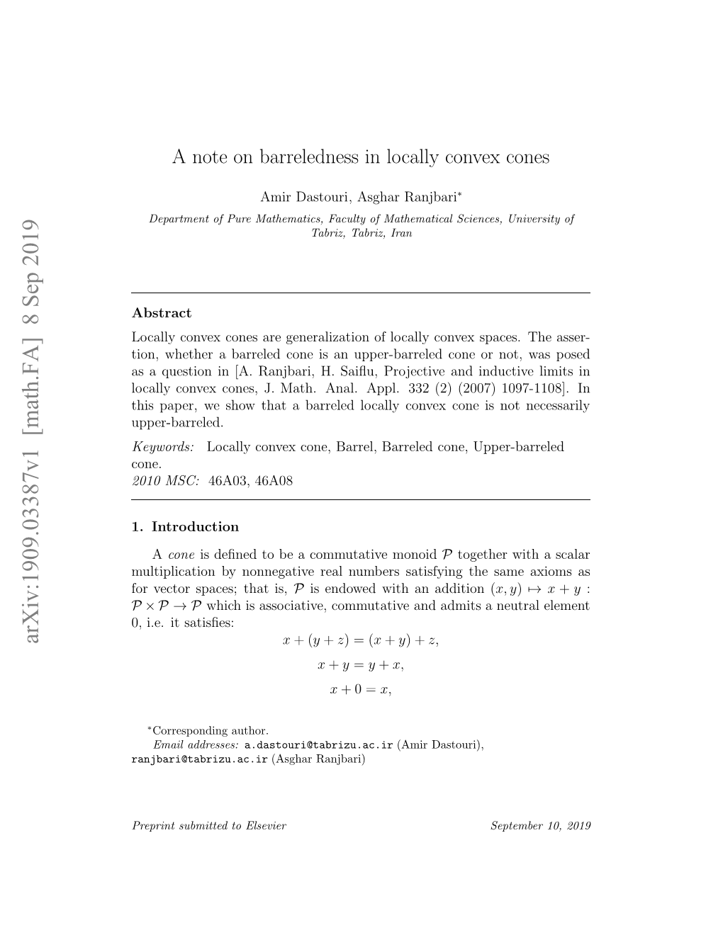 A Note on Barreledness in Locally Convex Cones