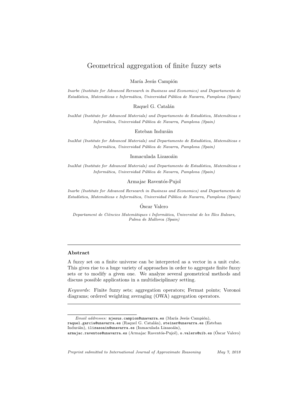 Geometrical Aggregation of Finite Fuzzy Sets