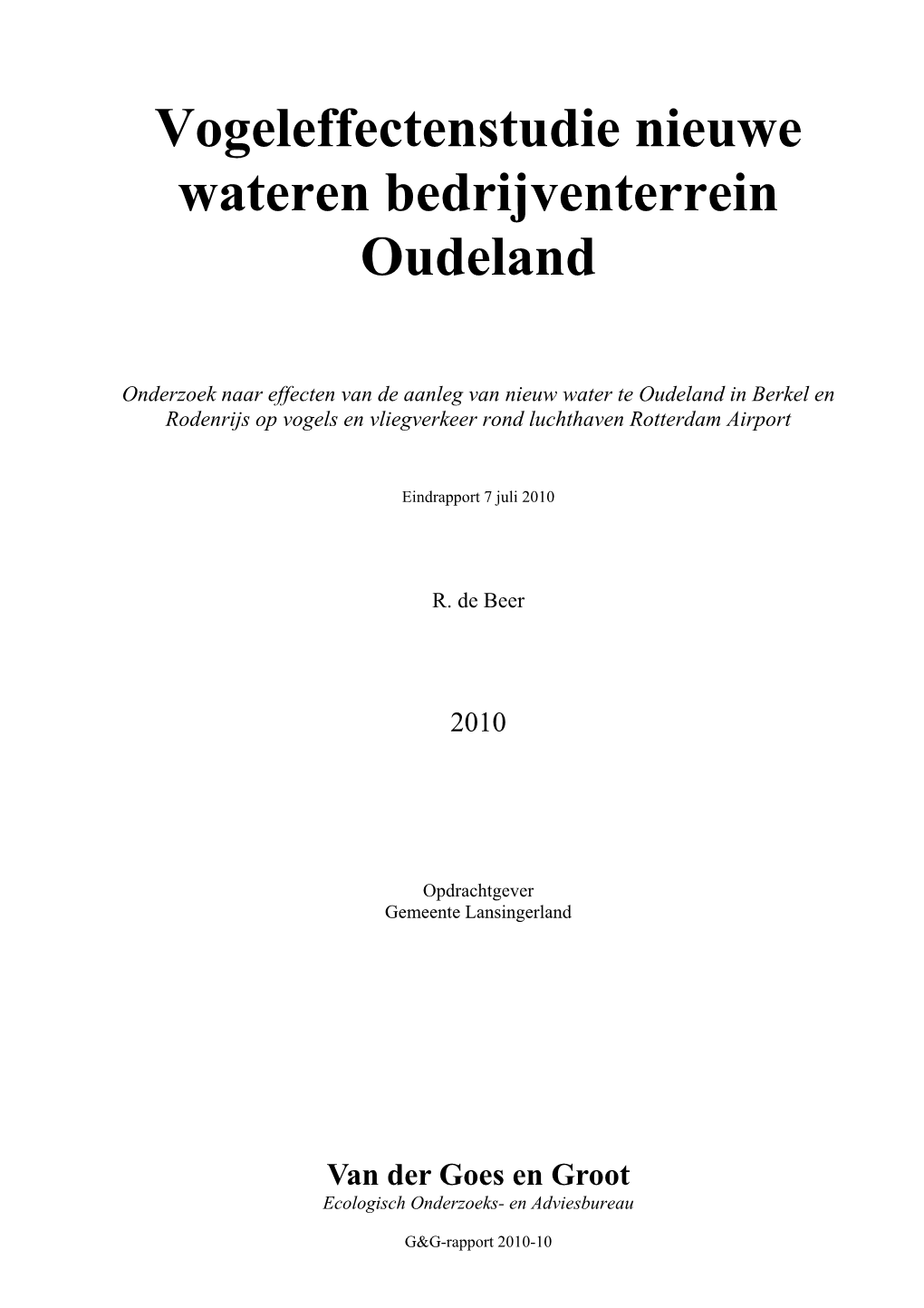 Vogeleffectenstudie Nieuwe Wateren Bedrijventerrein Oudeland