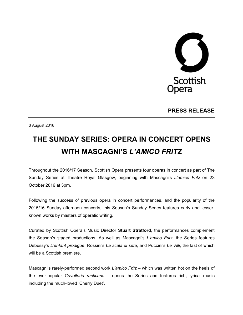 Opera in Concert Opens with Mascagni's L