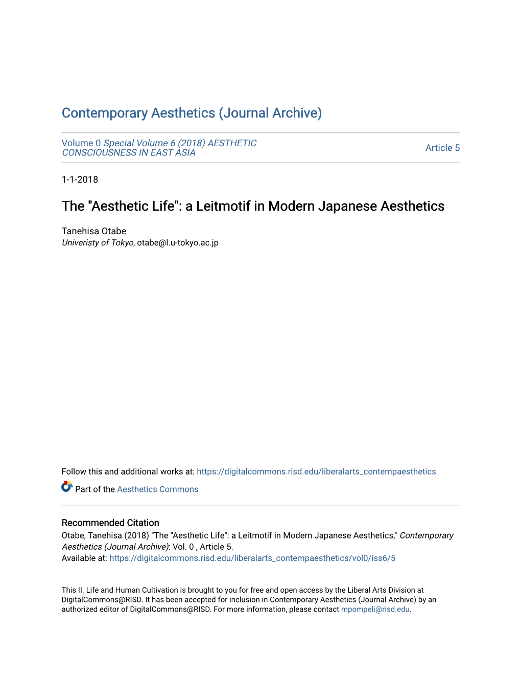A Leitmotif in Modern Japanese Aesthetics