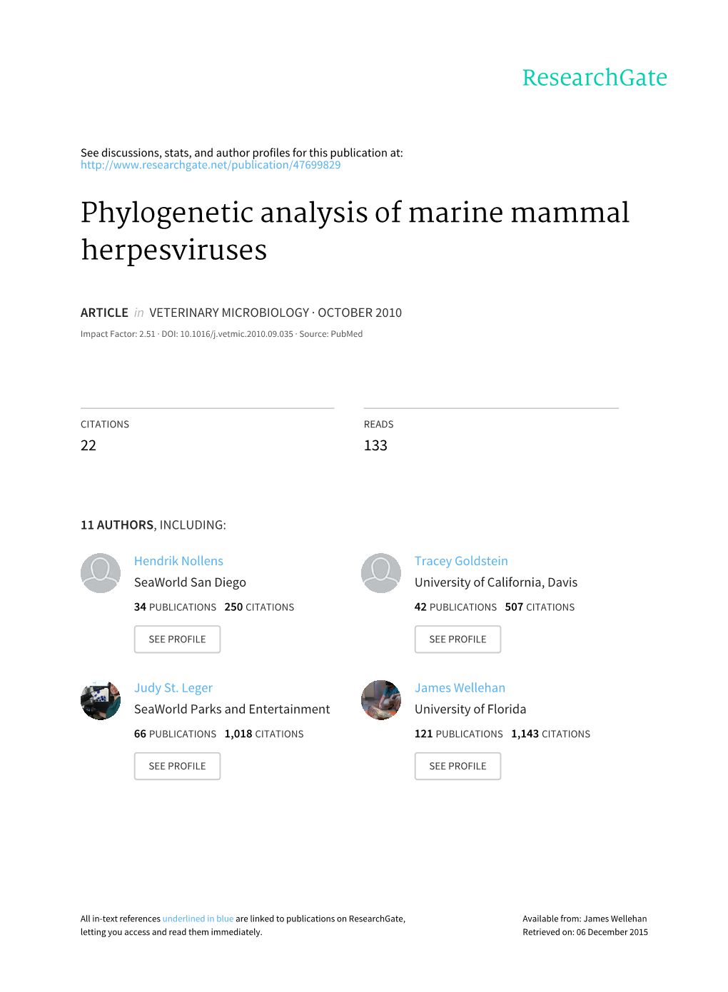 Phylogenetic Analysis of Marine Mammal Herpesviruses