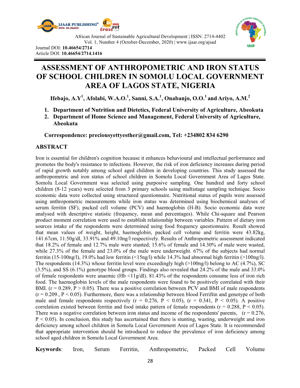 Assessment of Anthropometric and Iron Status of School Children In