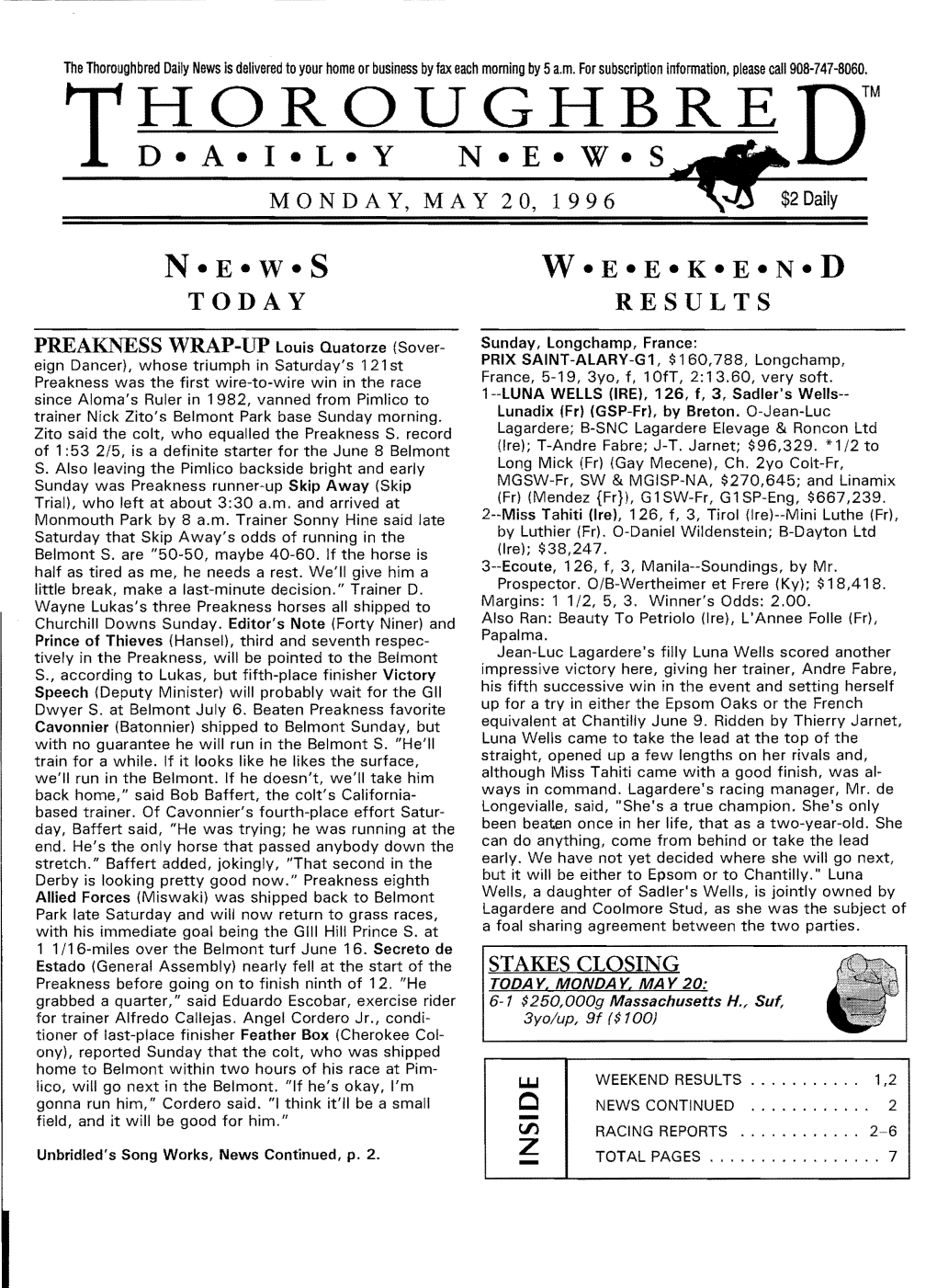 I~~UN~~~RE DM M 0 N DAY, MAY 20, 1 996 $2 Daily