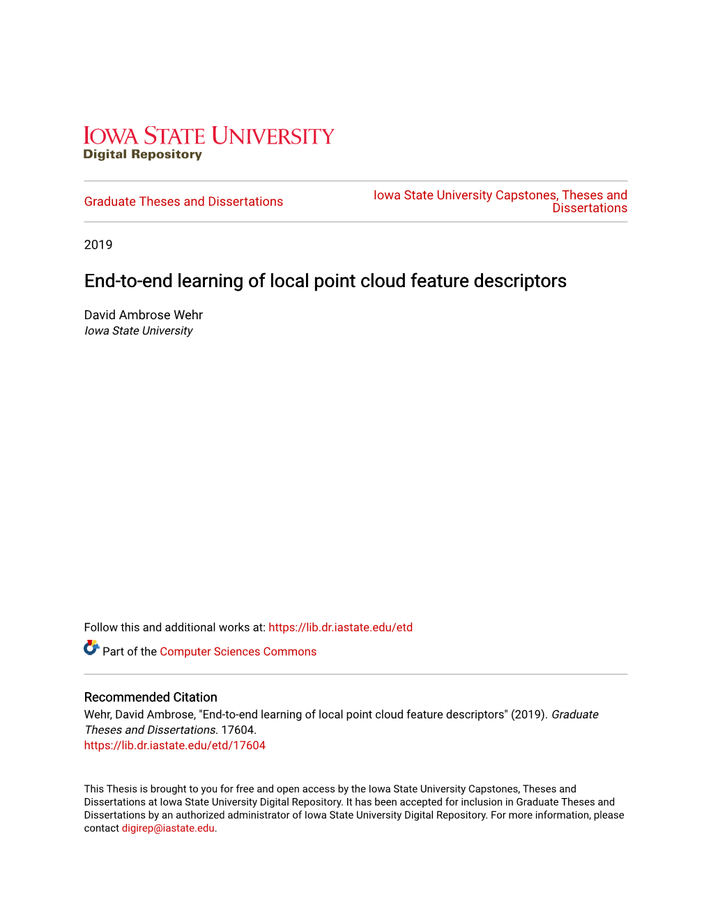 End-To-End Learning of Local Point Cloud Feature Descriptors