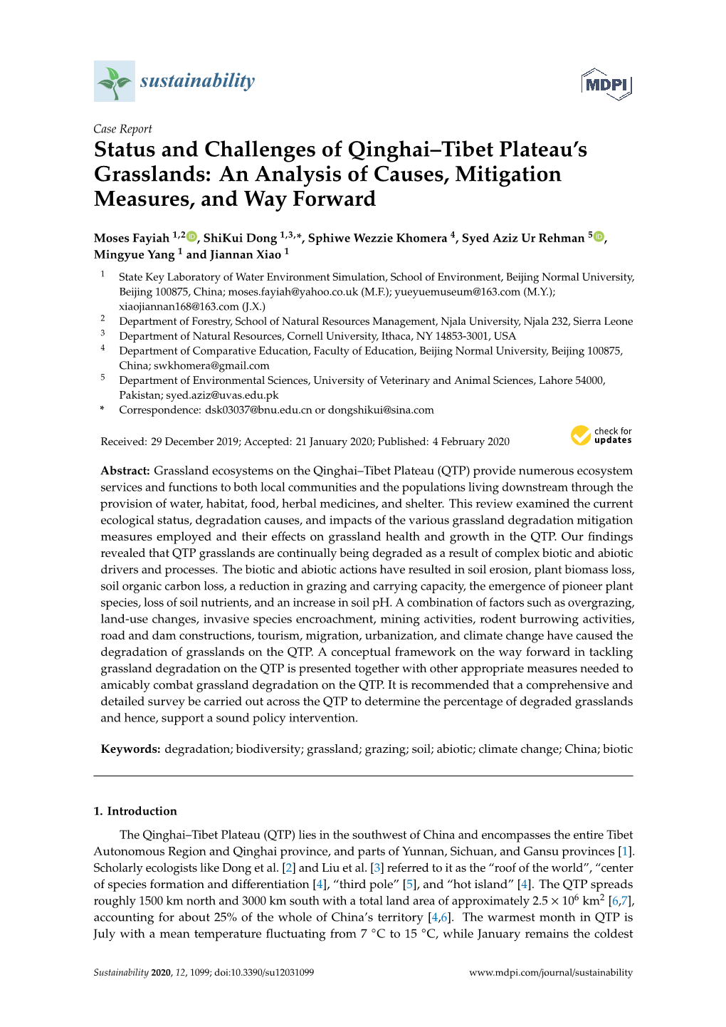 Status and Challenges of Qinghai–Tibet Plateau's Grasslands