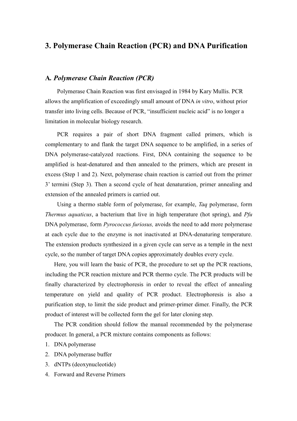 3. Polymerase Chain Reaction (PCR) and DNA Purification