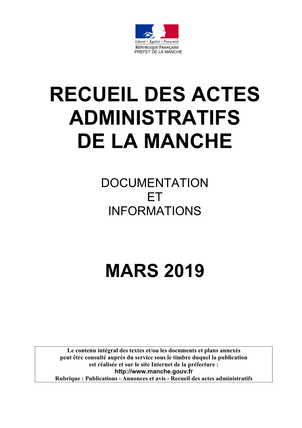 Recueil Des Actes Administratifs De La Manche