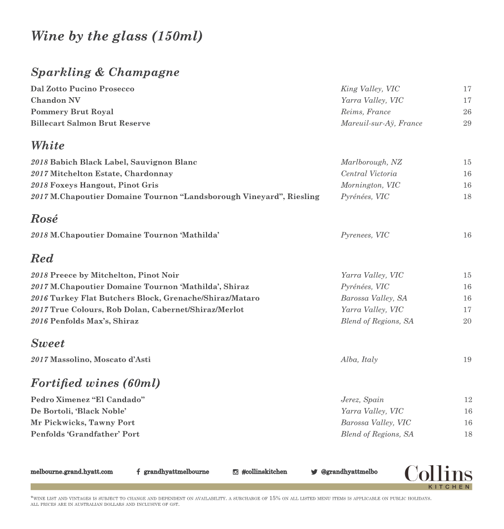 Collins Kitchen + Wine List Menu