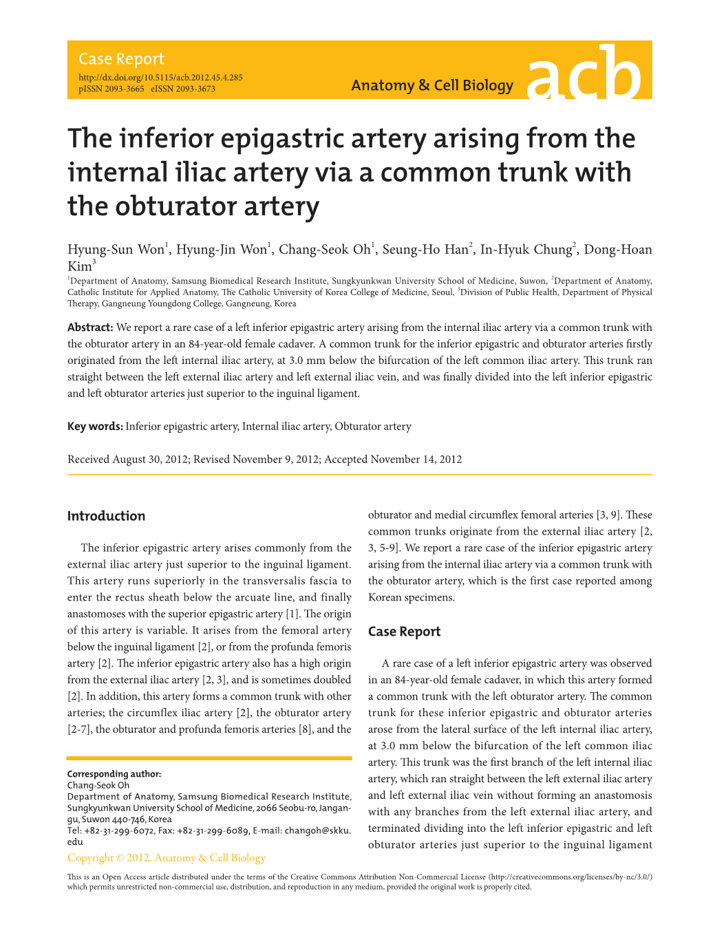 The Inferior Epigastric Artery Arising from the Internal Iliac Artery Via a Common Trunk with the Obturator Artery