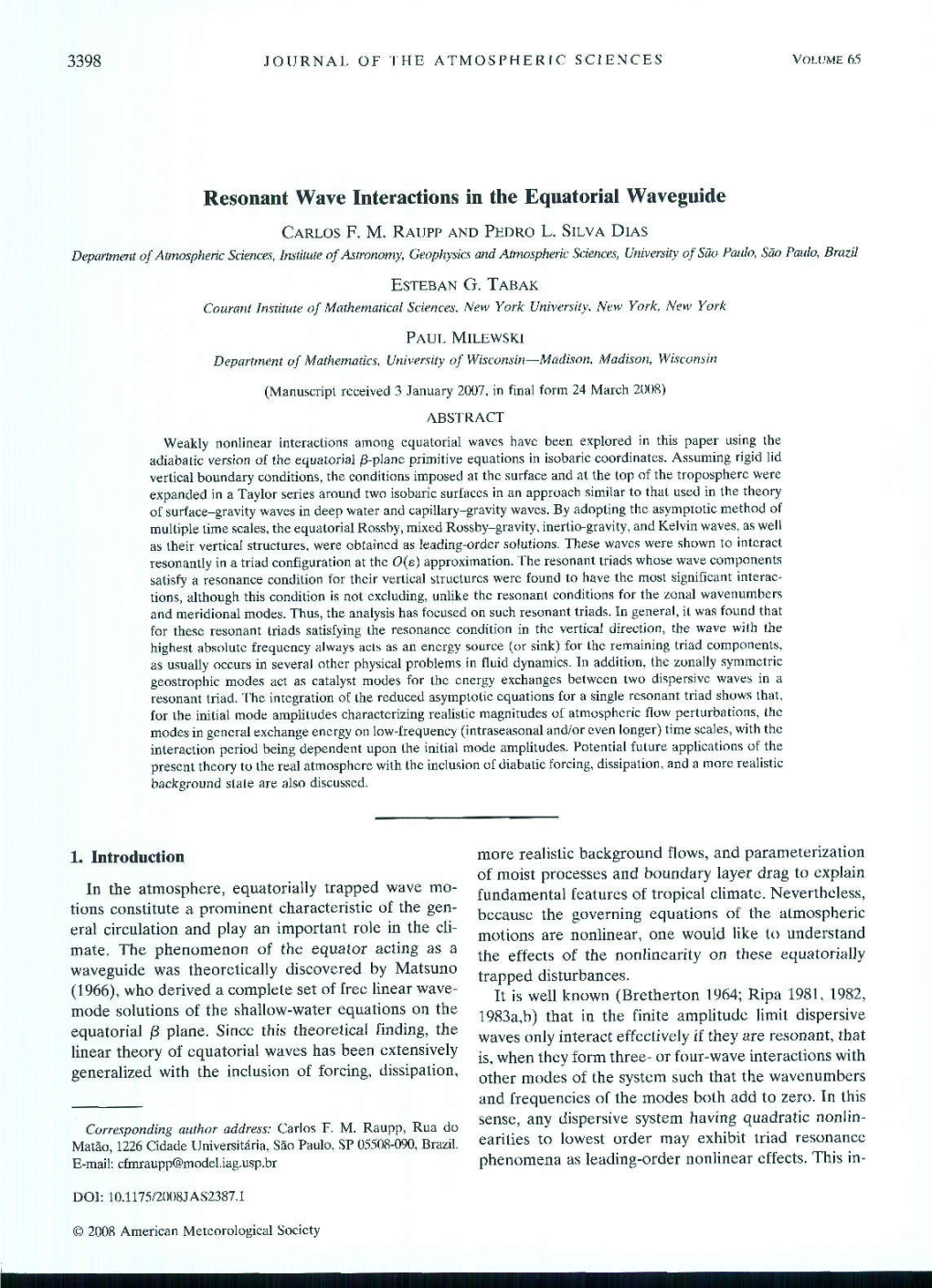 Resonant Wave Interactions in the Equatorial Waveguide