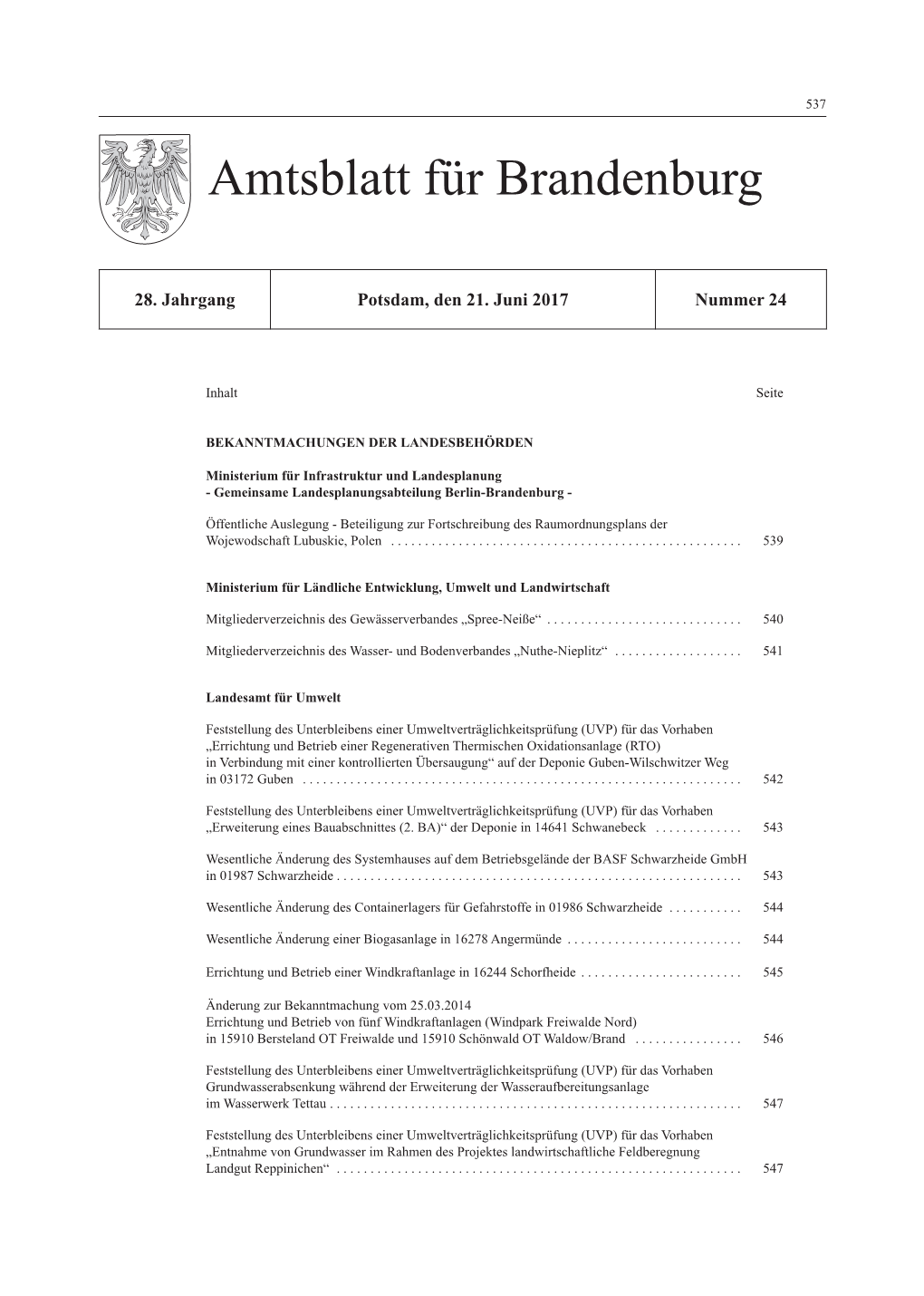 Amtsblatt Für Brandenburg, 2017, Nummer 24