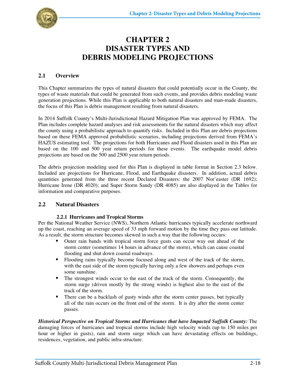 Disaster Types and Debris Modeling Projections