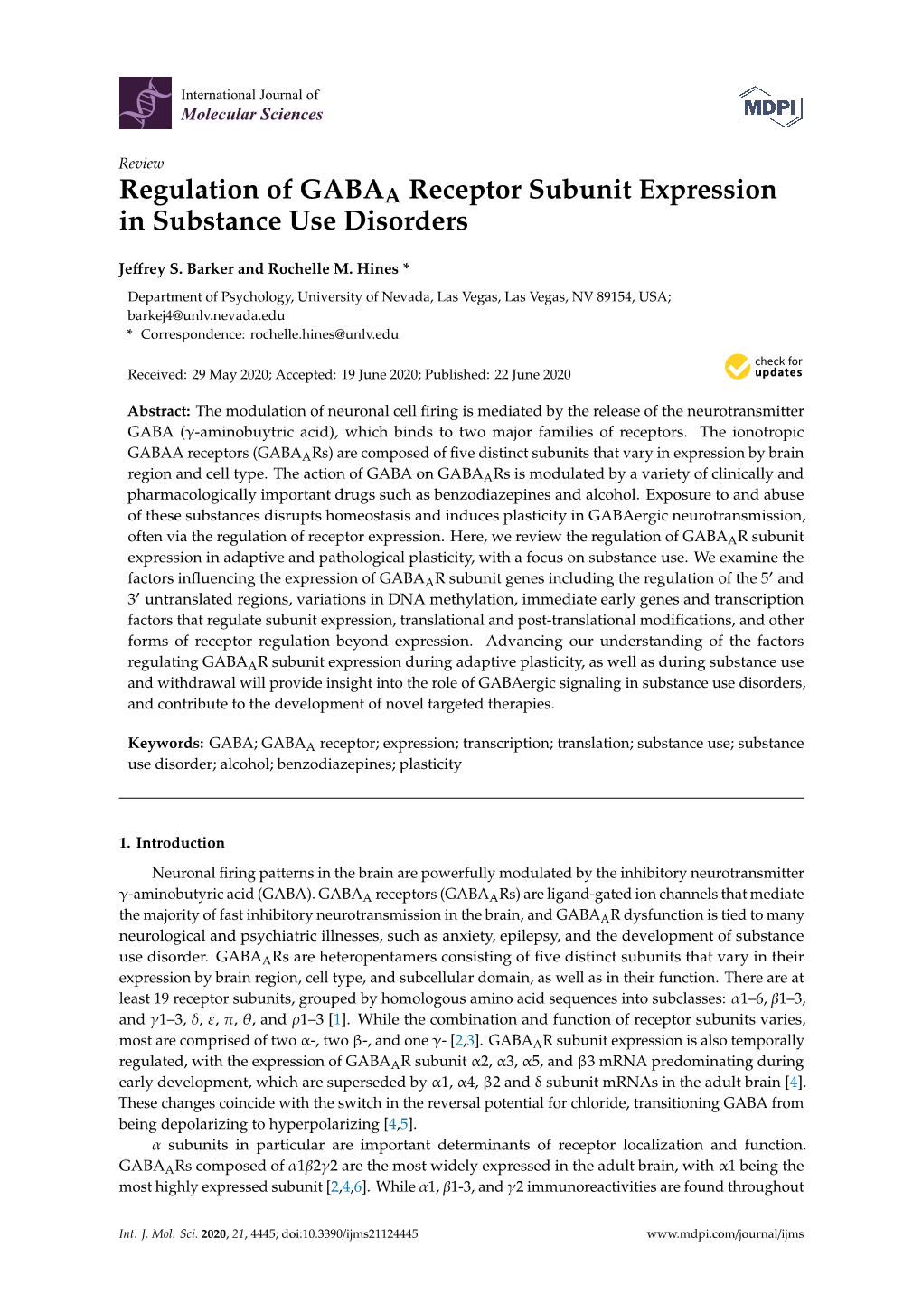 Regulation of GABAA Receptor Subunit Expression in Substance Use Disorders