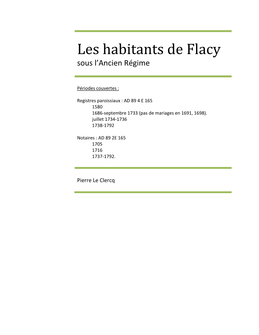 Les Habitants De Flacy Sous L’Ancien Régime