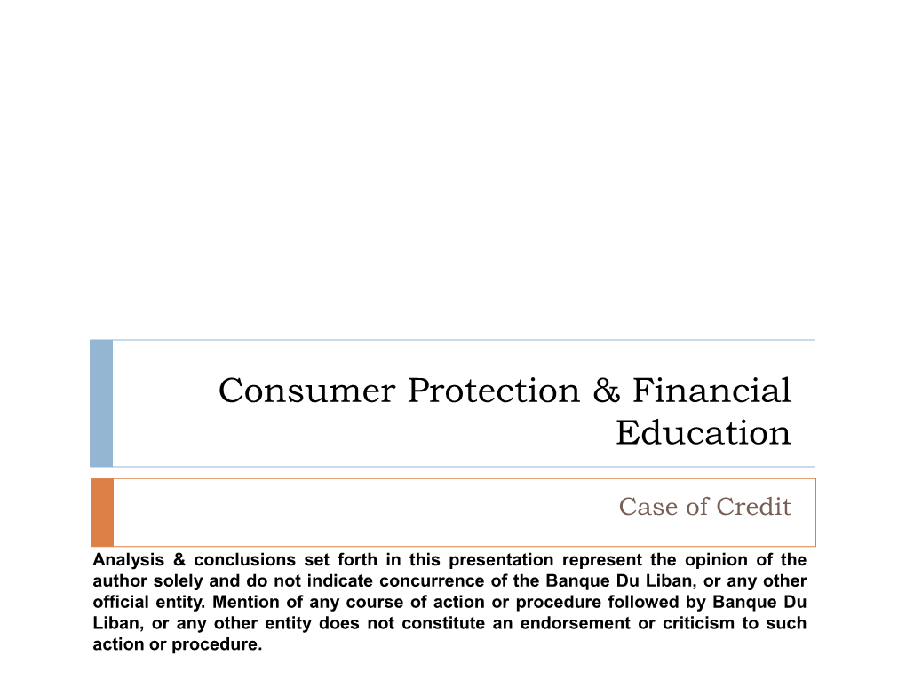 Consumer Protection & Financial Education