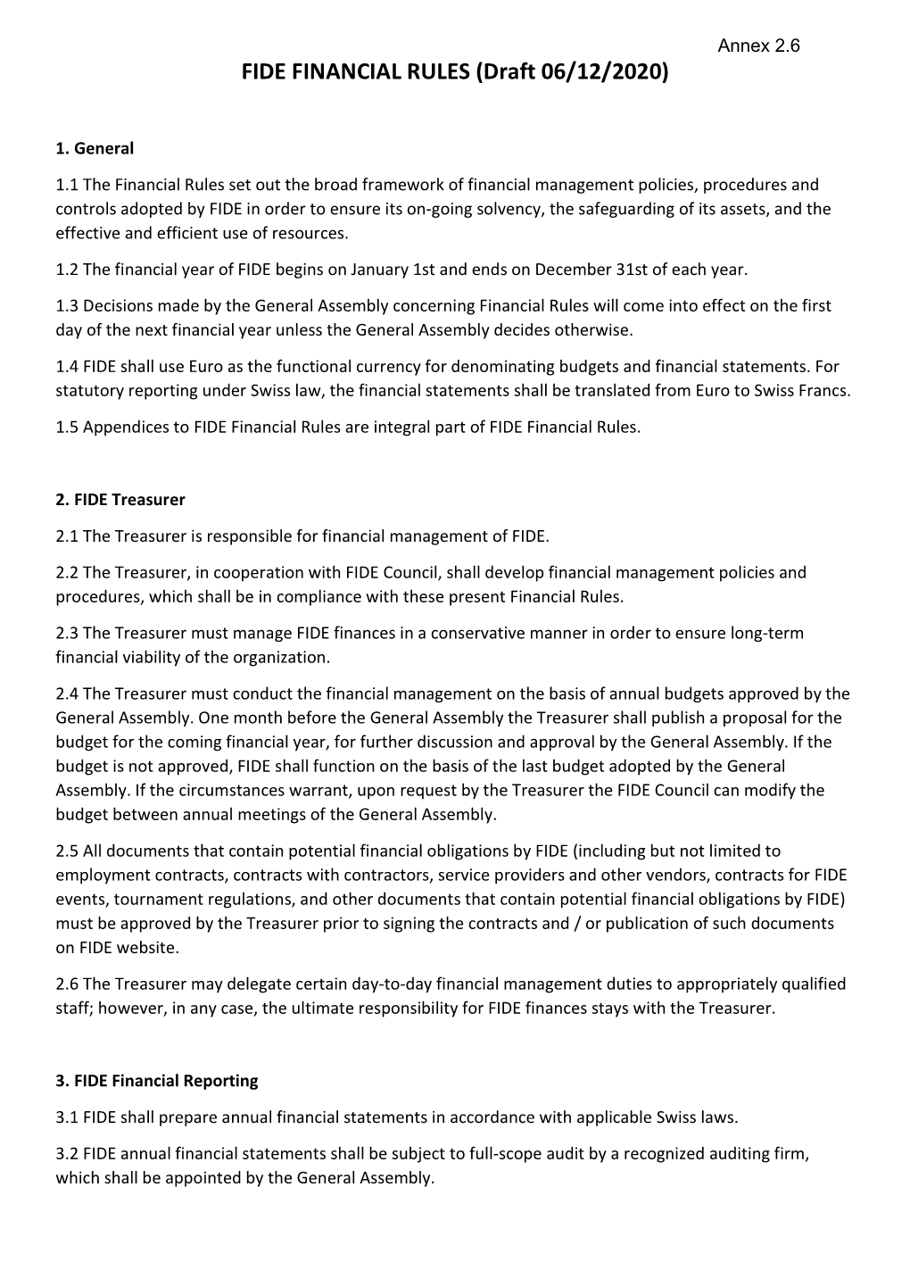 Annex 2.6 FIDE FINANCIAL RULES (Draft 06/12/2020)