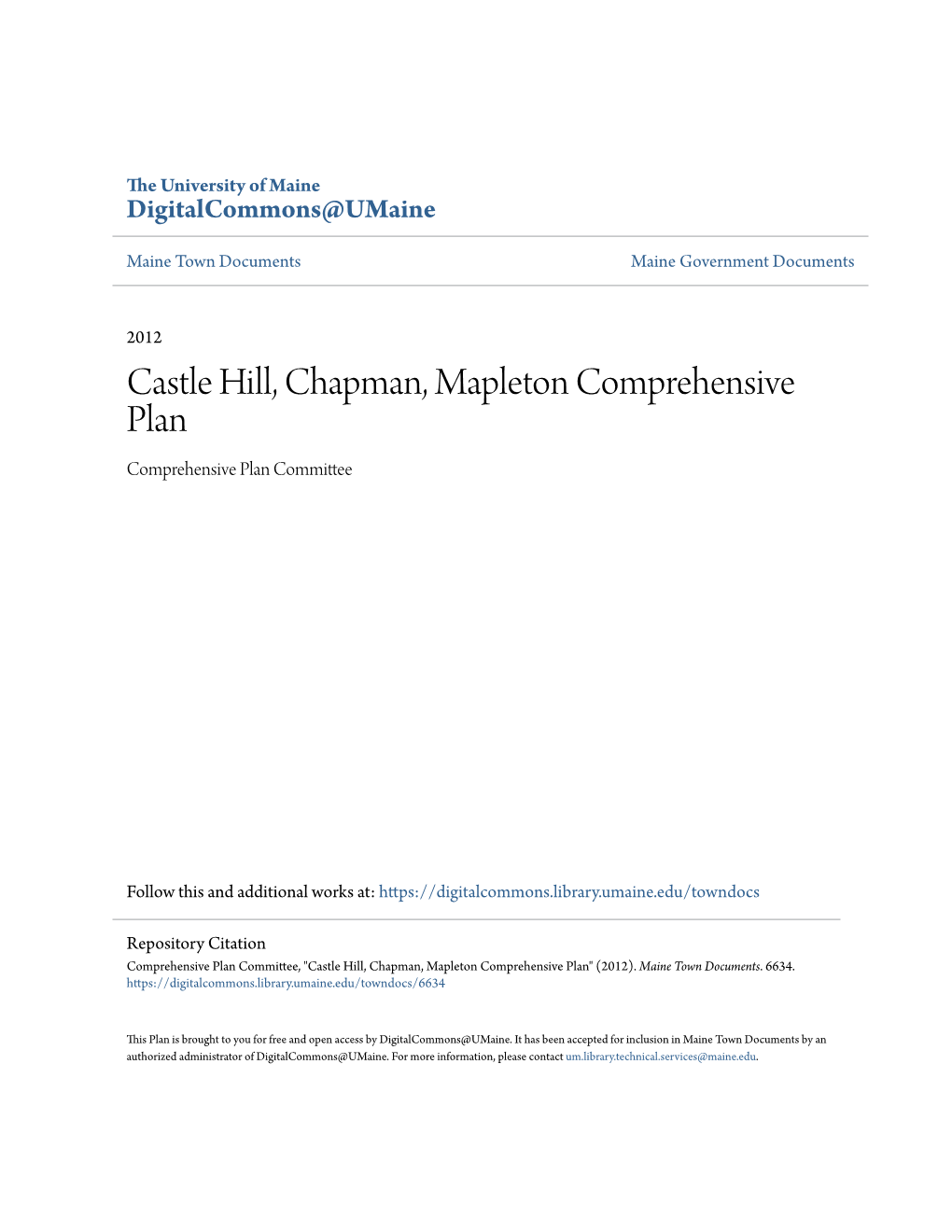 Castle Hill, Chapman, Mapleton Comprehensive Plan Comprehensive Plan Committee