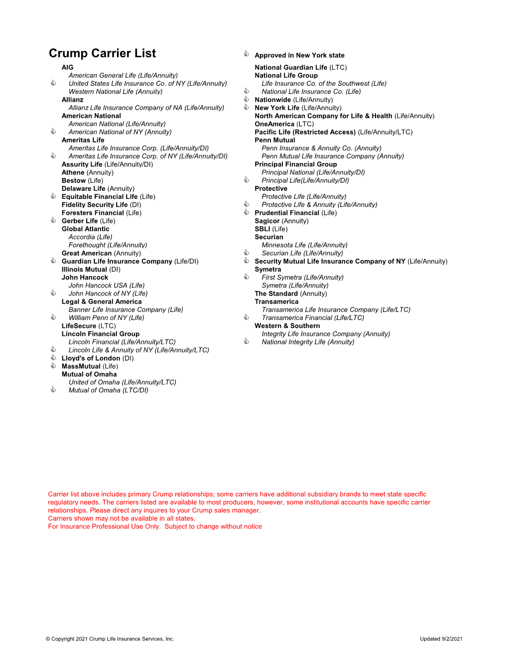 Crump Carrier List