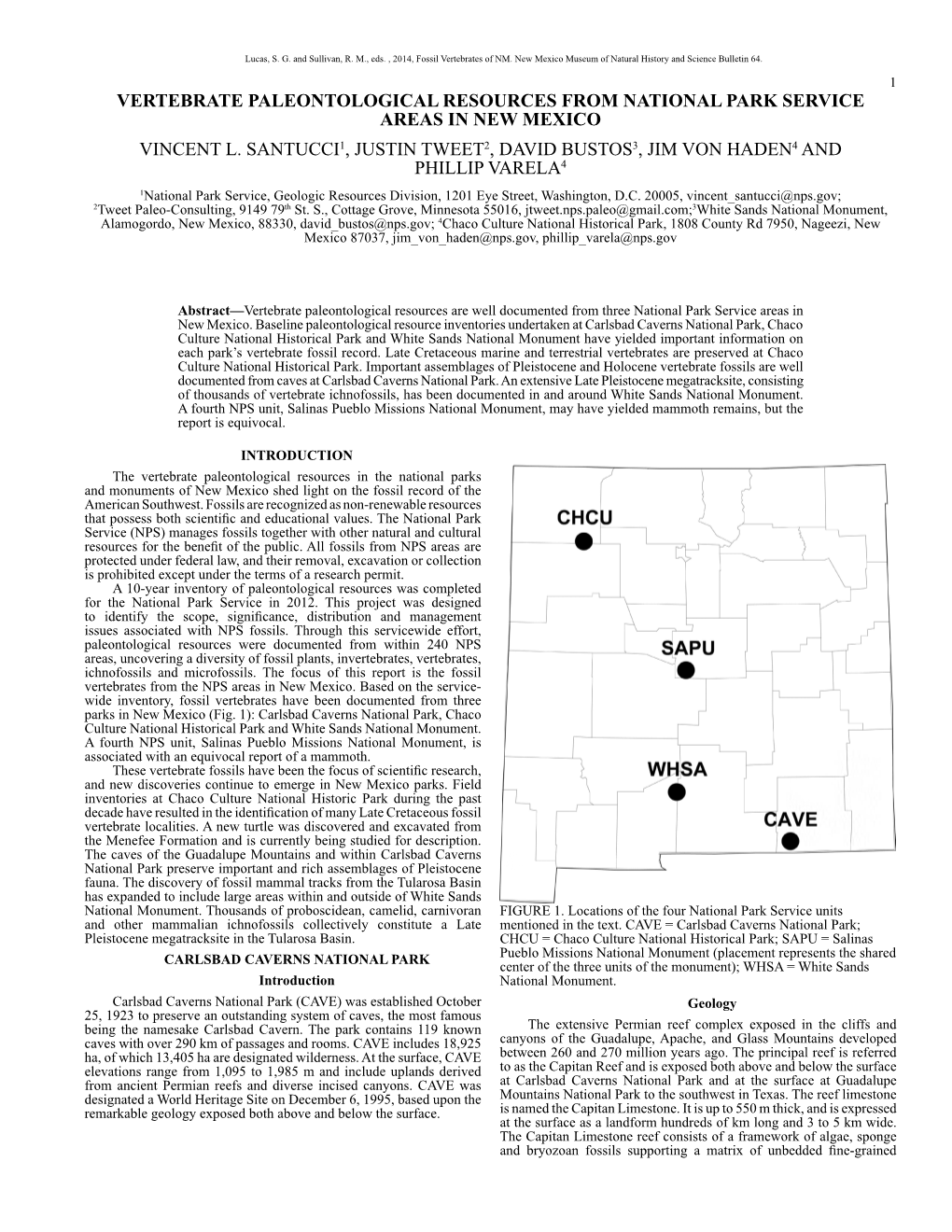 Vertebrate Paleontological Resources from National Park Service Areas in New Mexico Vincent L