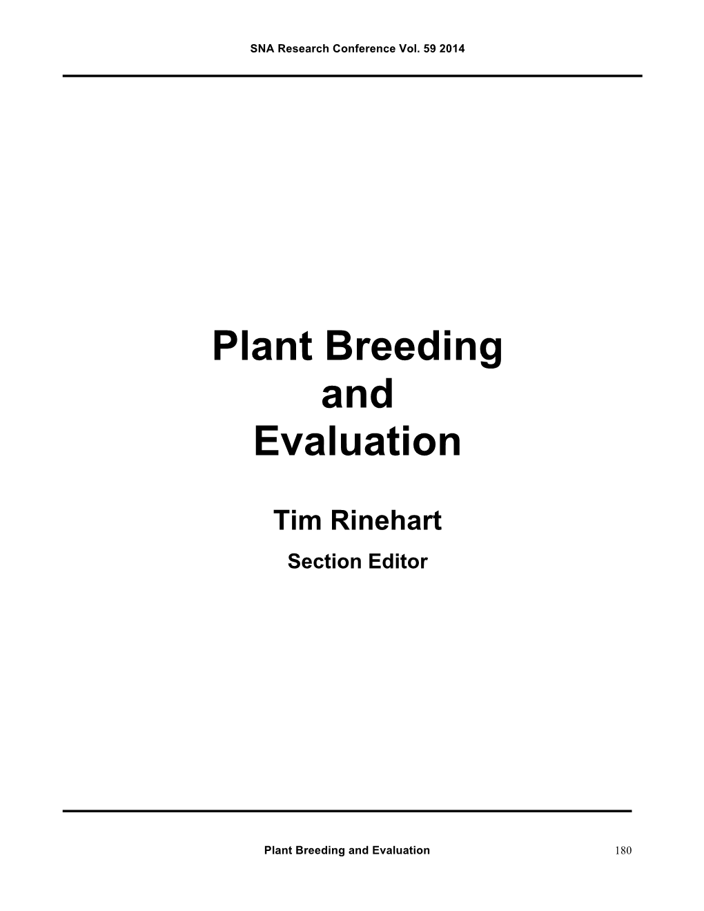 Plant Breeding and Evaluation