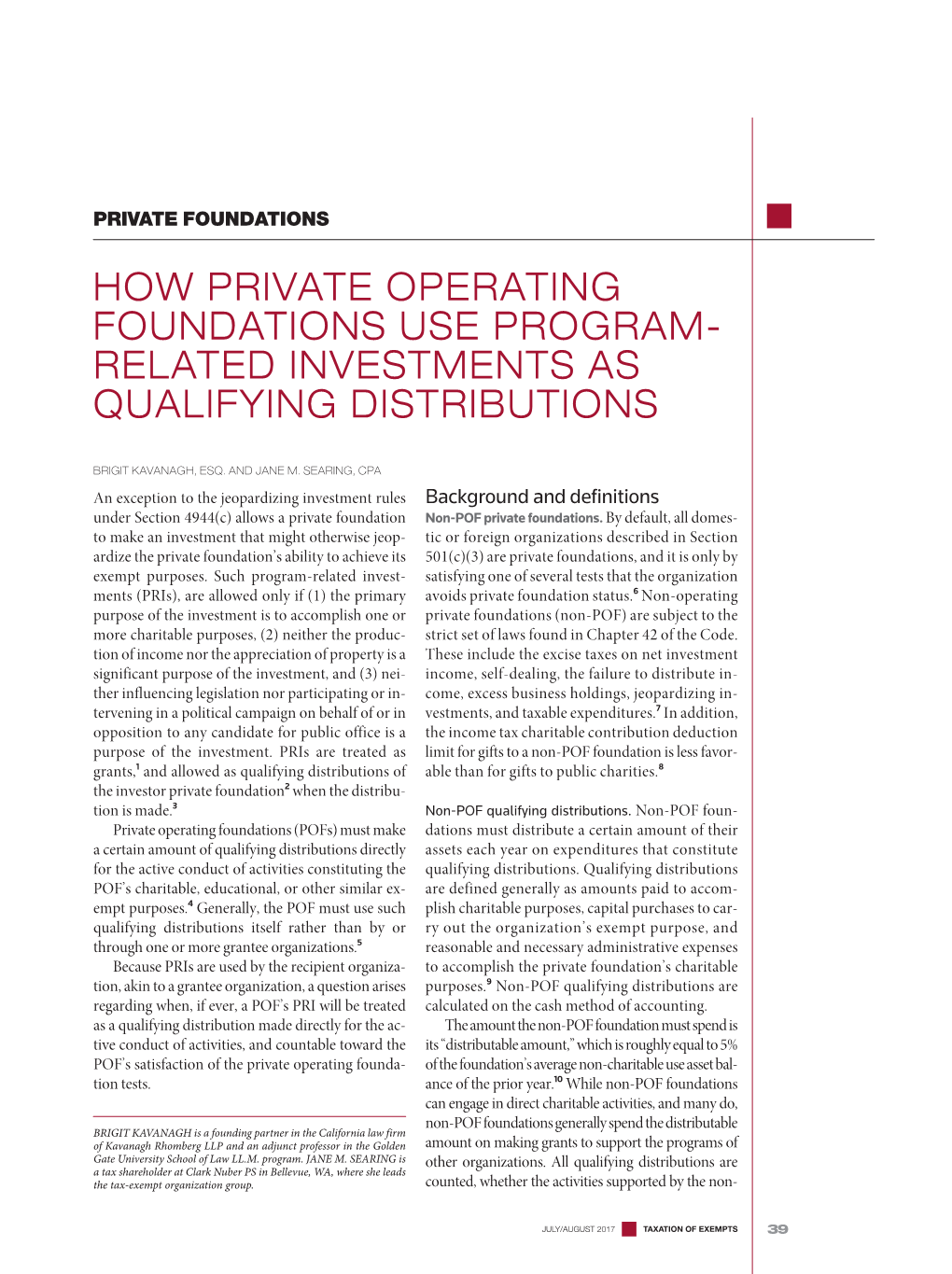 How Private Operating Foundations Use Program- Related Investments As Qualifying Distributions