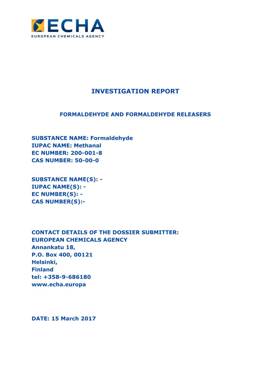 Formaldehyde and Formaldehyde Releasers