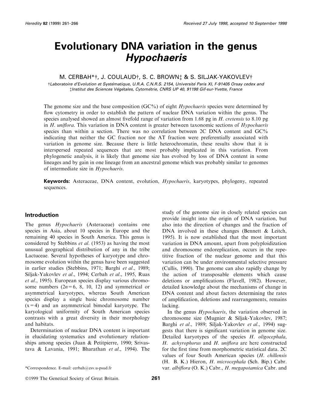 Evolutionary DNA Variation in the Genus Hypochaeris