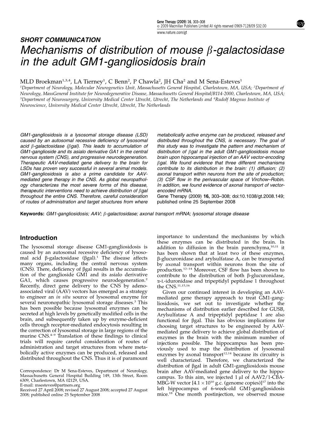 Mechanisms of Distribution of Mouse Β-Galactosidase in the Adult GM1