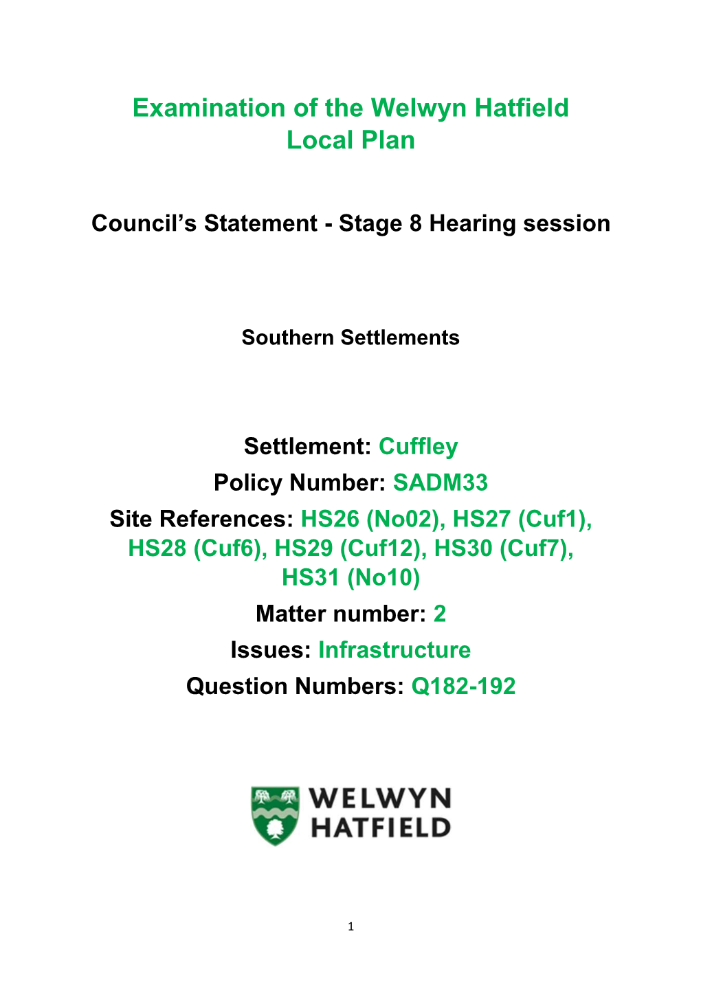 Examination of the Welwyn Hatfield Local Plan
