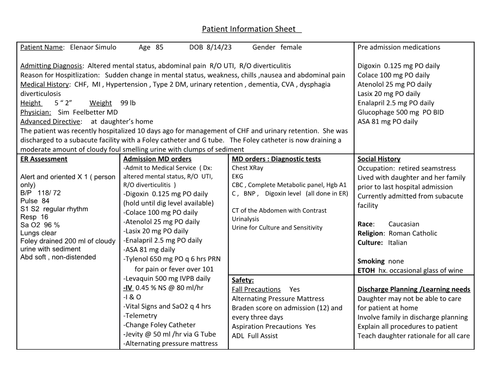 Patient Information Sheet