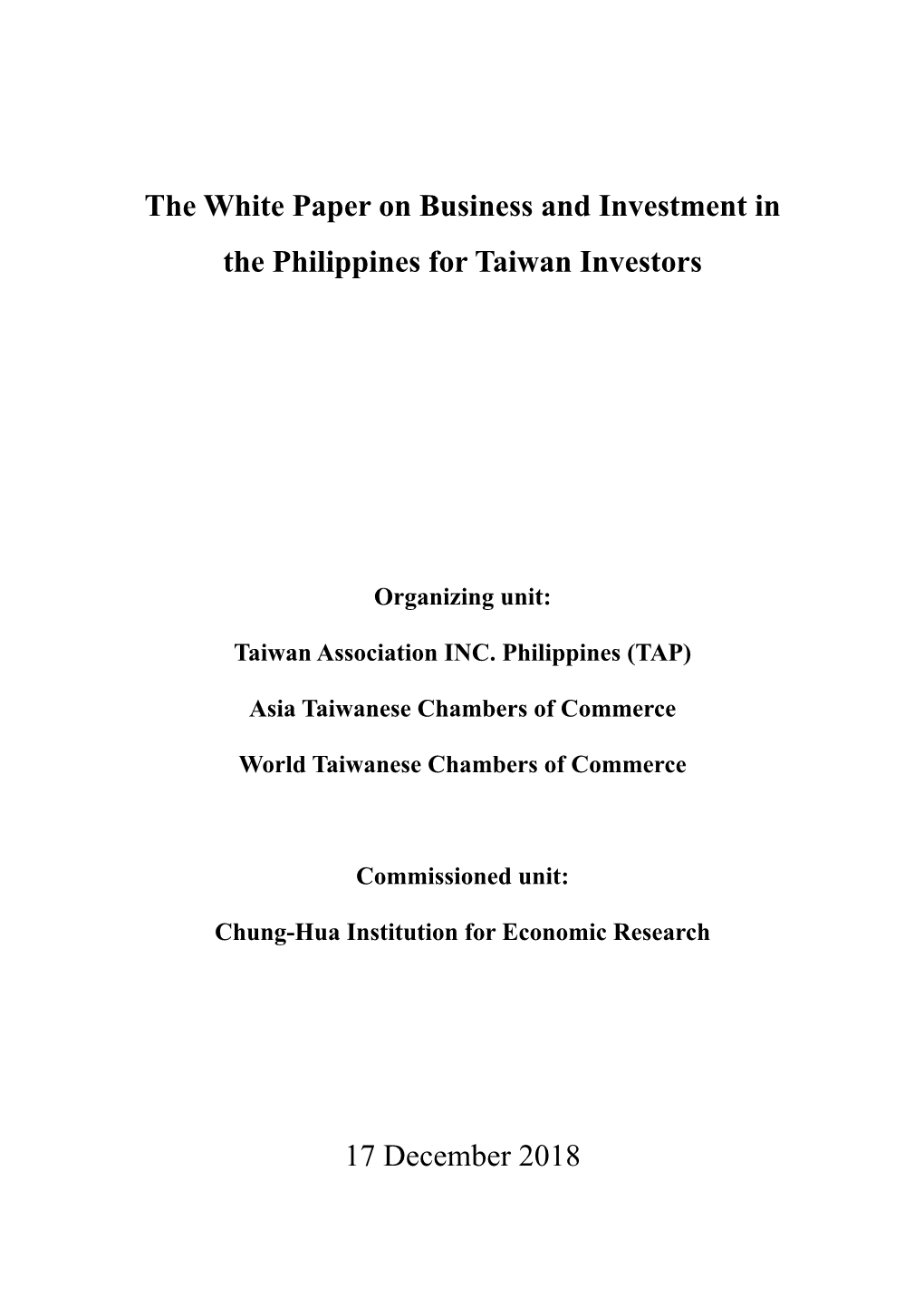 The White Paper on Business and Investment in the Philippines for Taiwan Investors