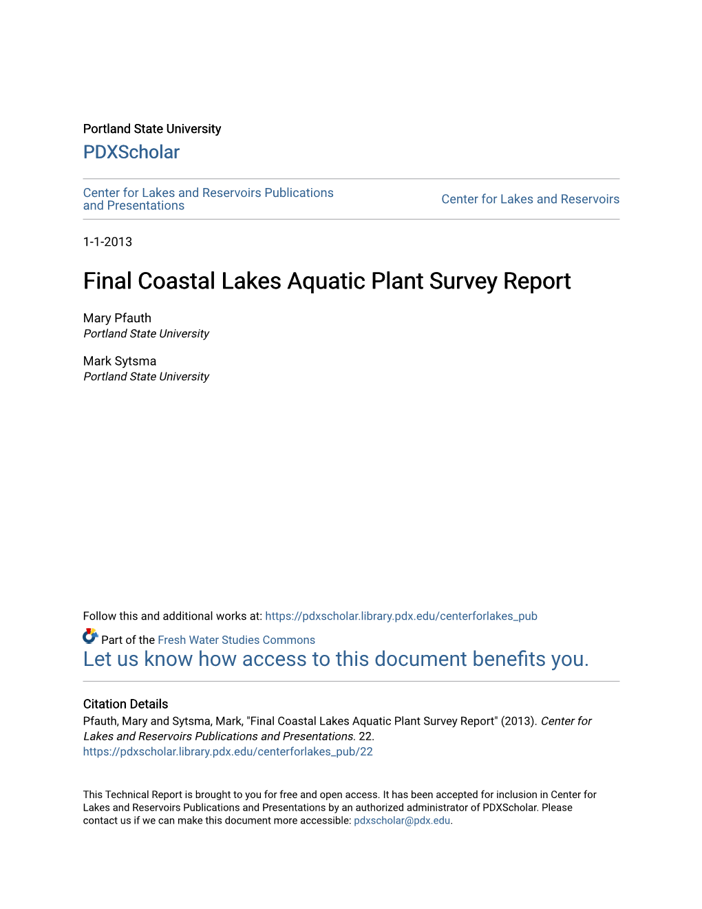 Final Coastal Lakes Aquatic Plant Survey Report