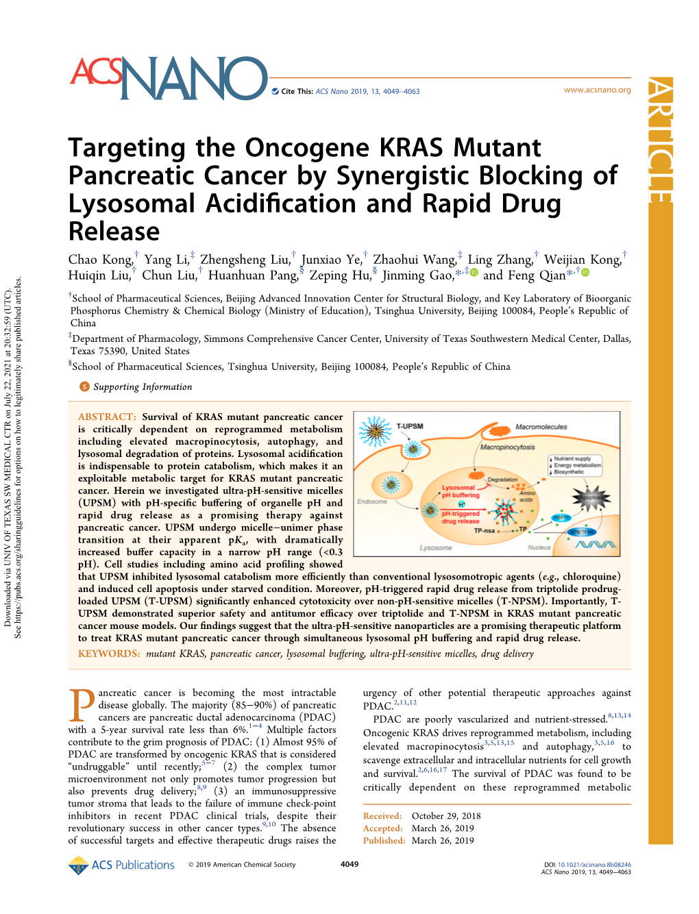 Targeting the Oncogene KRAS Mutant Pancreatic Cancer by Synergistic