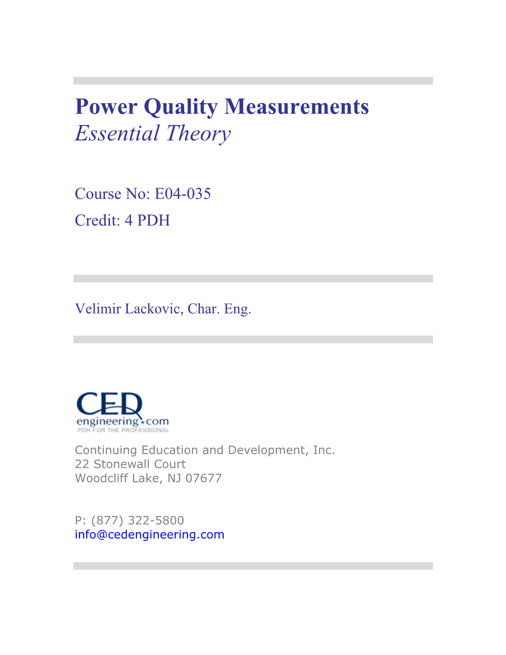 Power Quality Measurements Essential Theory